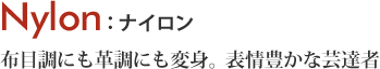 Nylon 布目調にも革調にも変身。表情豊かな芸達者 